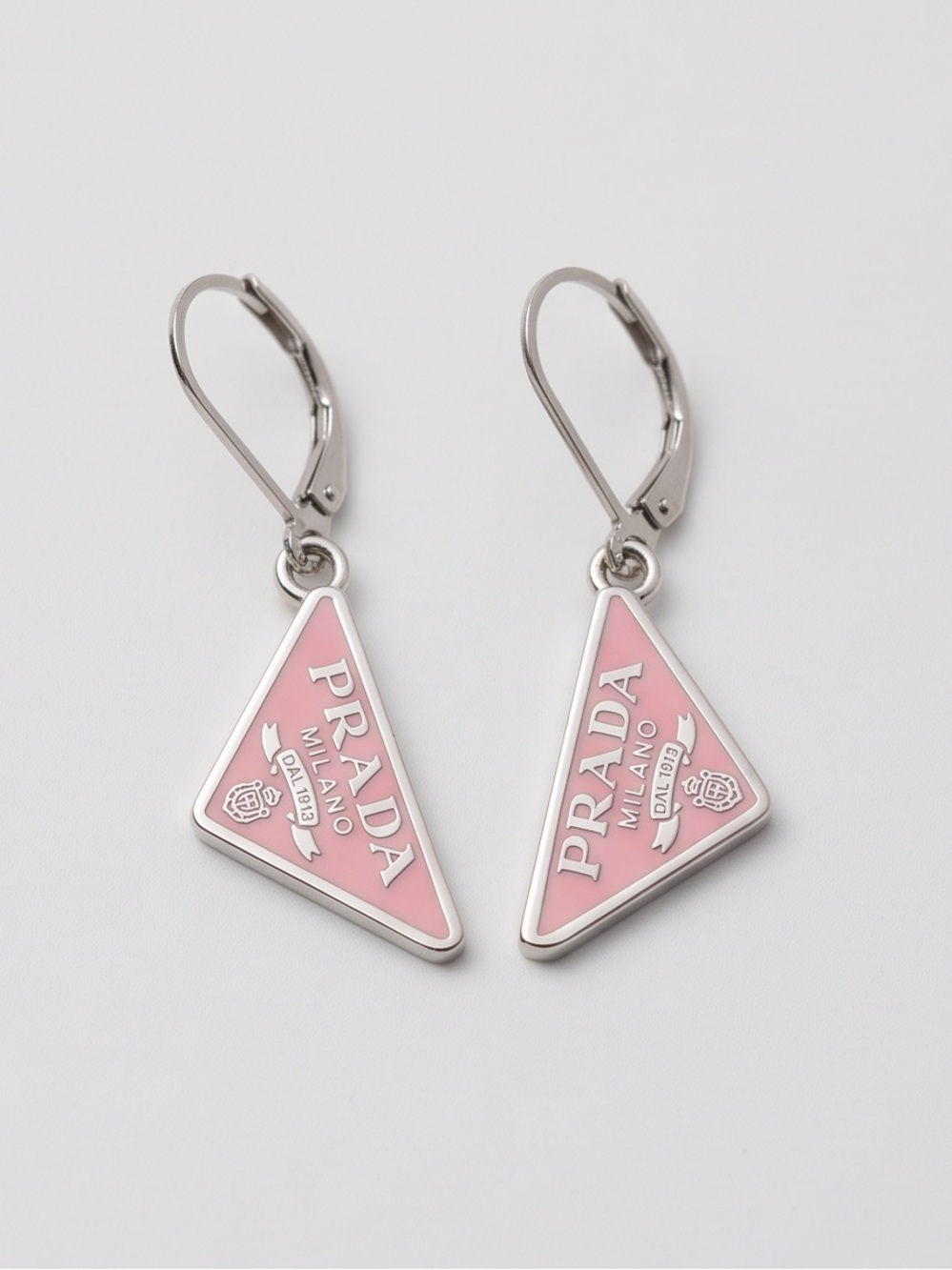Unbranded Pink / silver Triangle Logo Drop Earrings